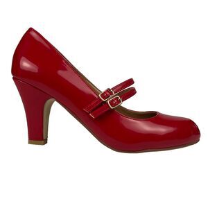Journee Collection Wendy-09 Red Patent Mary Jane Pumps Strappy Block Heel Sz 8.5